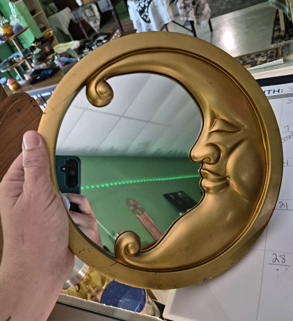 Celestial Round Framed Accent Wall Mirror Moon Face Gold 9 in